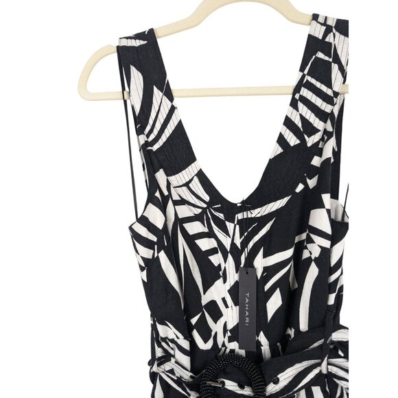 TAHARI Linen Blend Belted Jumpsuit Comfort Relaxed Leisure 4 NEW - Picture 5 of 13